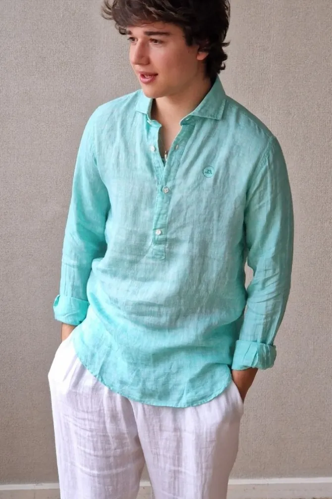 Polera de lino hombre verde mint