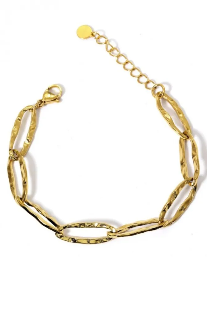 Pulsera de acero dorada eslabones bambu