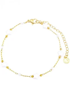 Pulsera finita de acero dorada con estrellas blancas