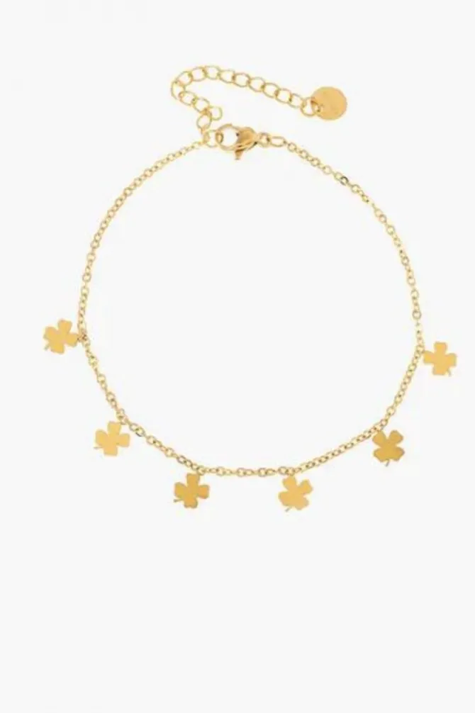 Pulsera finita de acero dorada con trébol