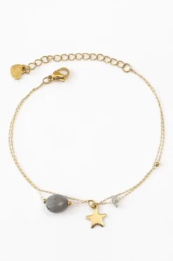 Pulsera finita de acero piedra gris y estrella