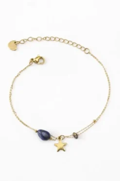 Pulsera finita de acero piedra azul y estrella