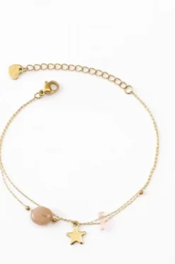 Pulsera finita de acero piedra rosa y estrella