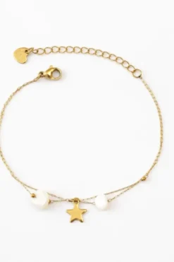 Pulsera finita de acero piedra blanca y estrella