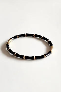 Pulsera negra de acero y bambú
