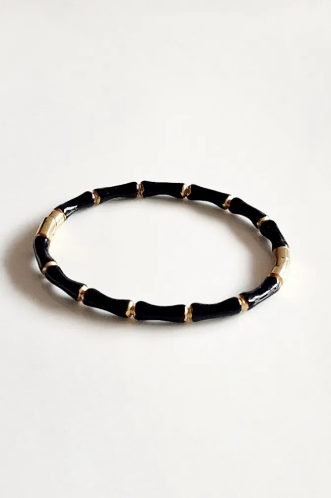 Pulsera negra de acero y bambú