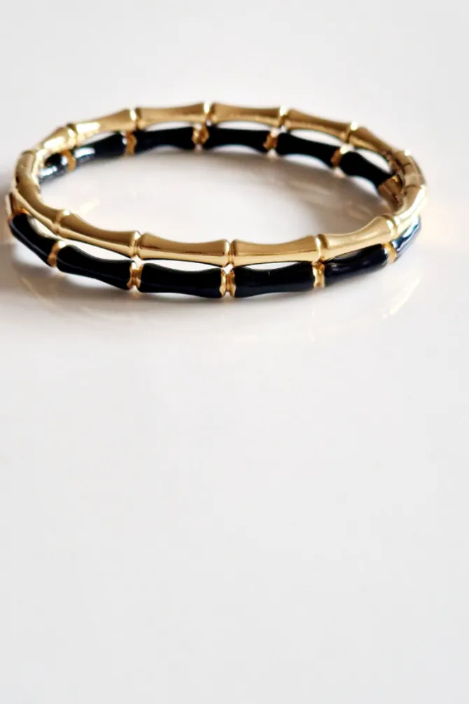 Pulsera negra de acero y bambú