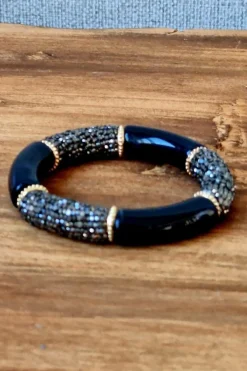 Pulsera piedras y resina negra