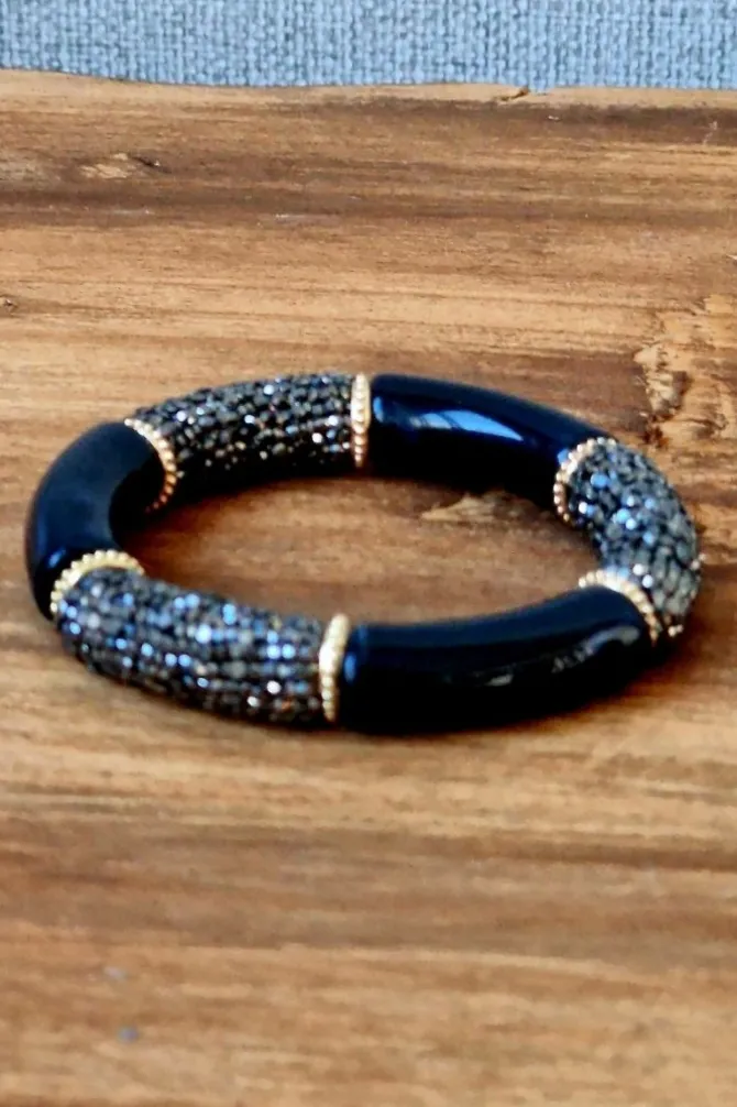 Pulsera piedras y resina negra