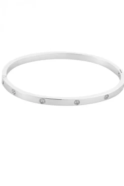 Pulsera rígida de acero plata con circonitas