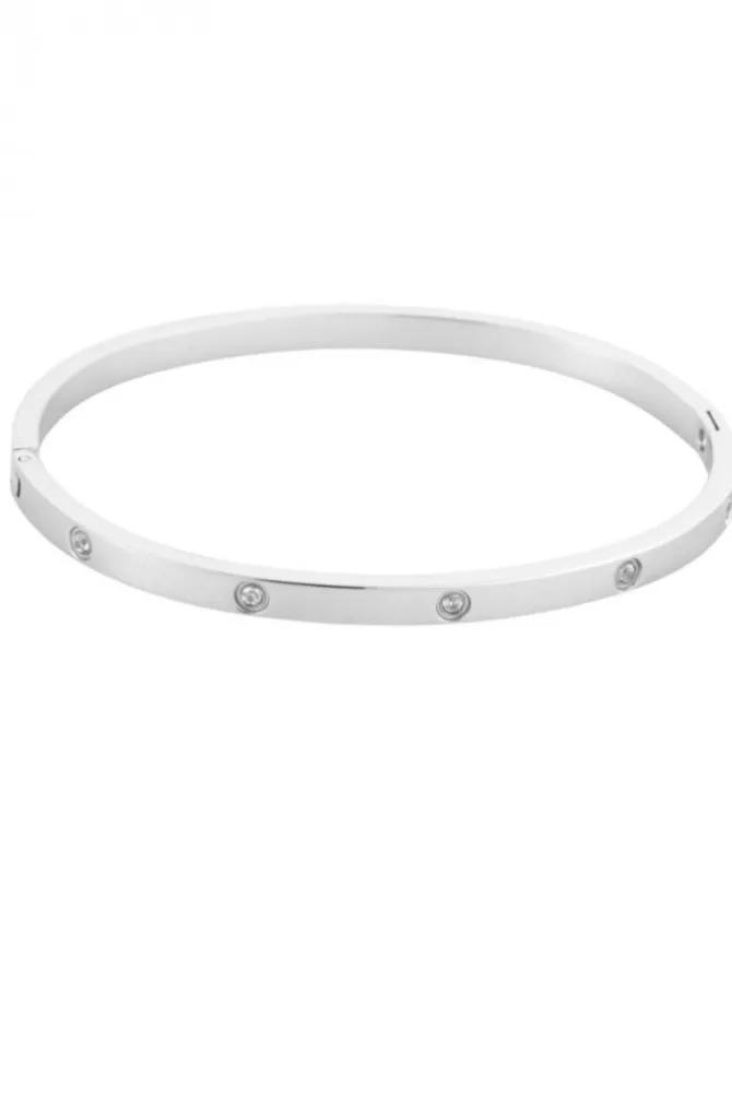 Pulsera rígida de acero plata con circonitas