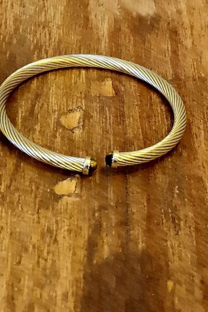 Pulseras rígida de acero con piedra marrón