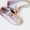 Sneakers blancas con detalles de glitter rosa