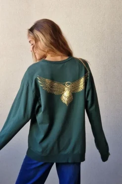 Sudadera básica con águila dorada verde botella
