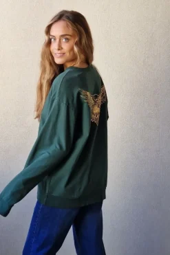 Sudadera básica con águila dorada verde botella