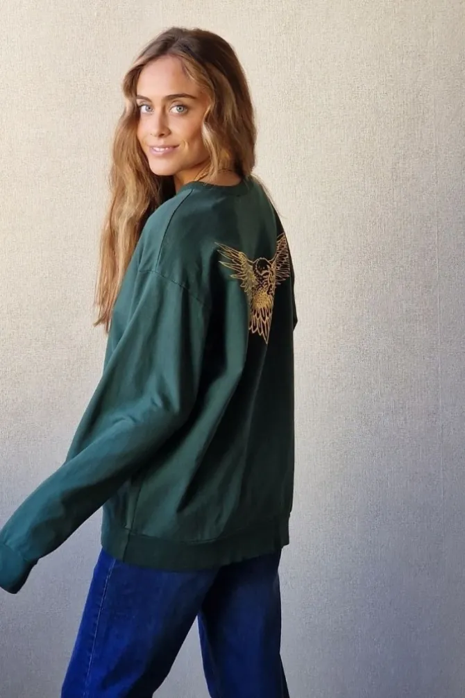 Sudadera básica con águila dorada verde botella