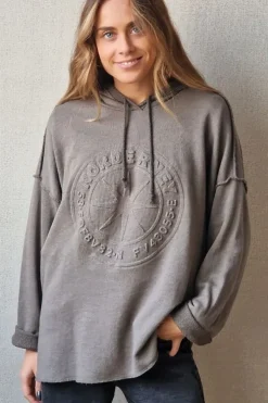 Sudadera con capucha lavada topo