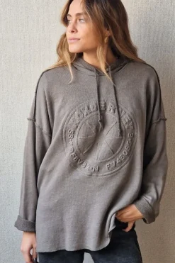 Sudadera con capucha lavada topo