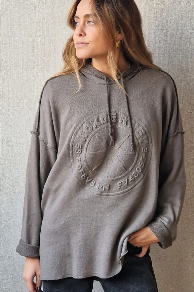 Sudadera con capucha lavada topo