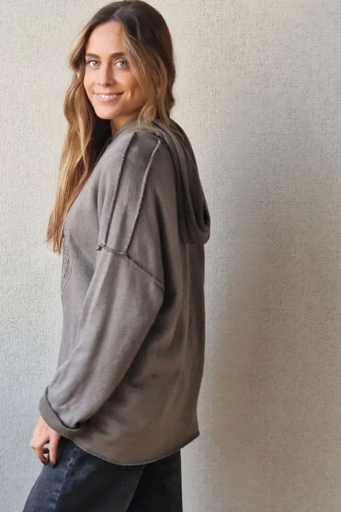 Sudadera con capucha lavada topo