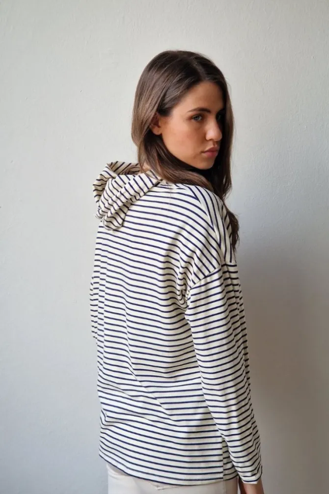 Sudadera oversize con capucha y rayas en color azul