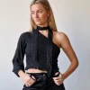 Top asimétrico negro lurex plata
