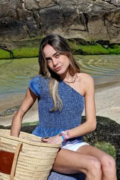 Top asimétrico vaquero