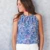 Top Azucena cuello halter estampado azulón