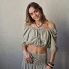 Top cuadro de vichy verde militar