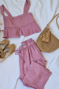 Top de tirantes lino color rosa