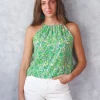 Top flores cuello halter verde