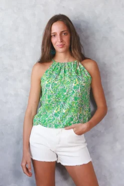 Top flores cuello halter verde