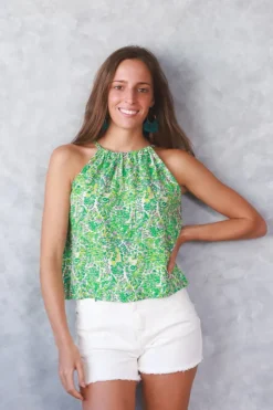 Top flores cuello halter verde