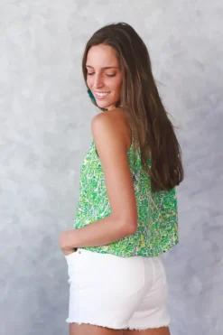 Top flores cuello halter verde