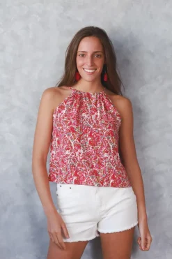 Top flores cuello halter fresa