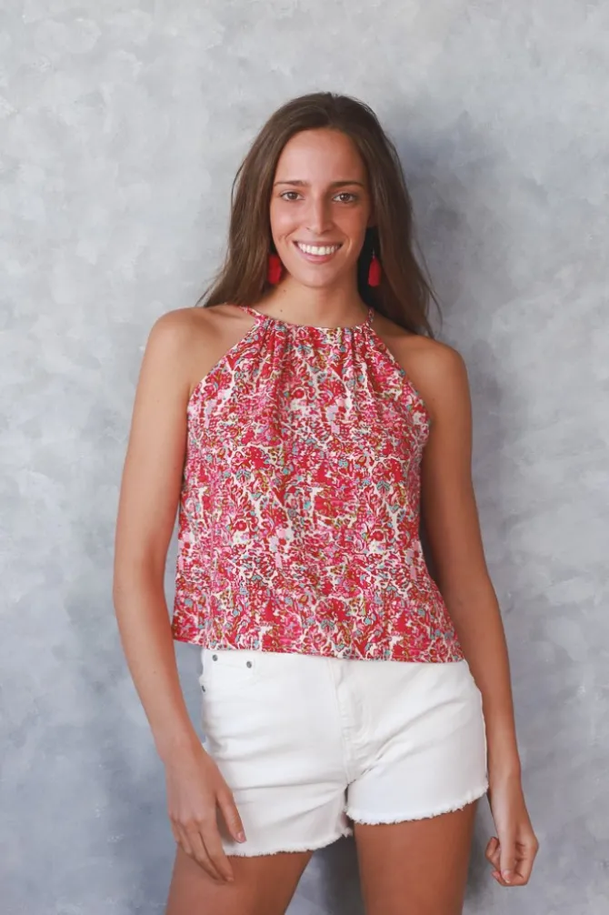 Top flores cuello halter fresa