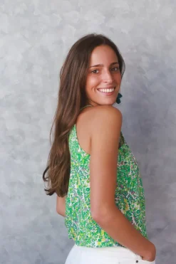 Top flores cuello halter verde