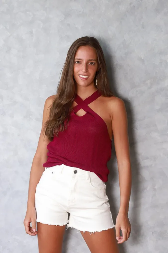 Top halter con tira ancha cruzada buganvilla