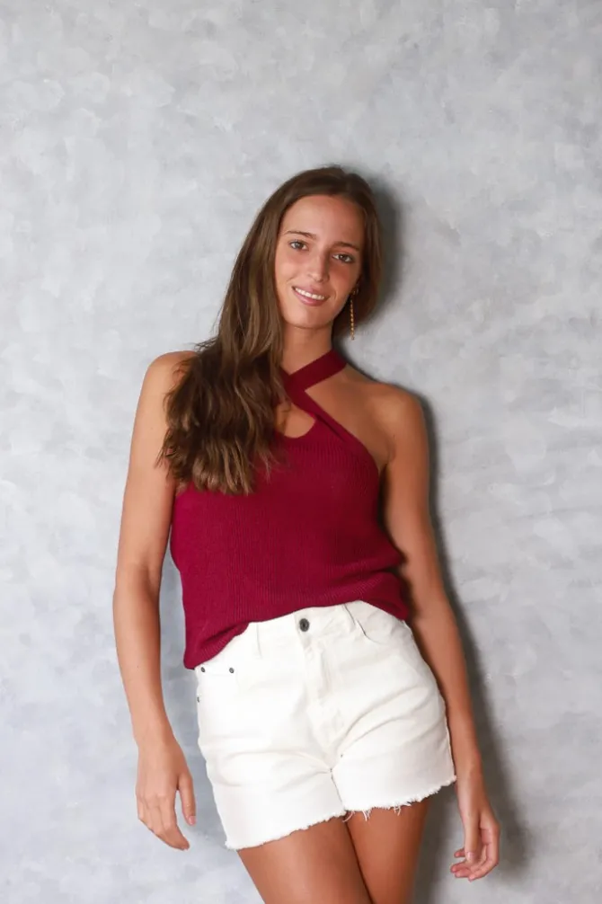 Top halter con tira ancha cruzada buganvilla
