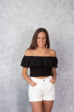 Top México corto con elástico y volante negro