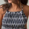 Top nido de abeja cuello halter color azul