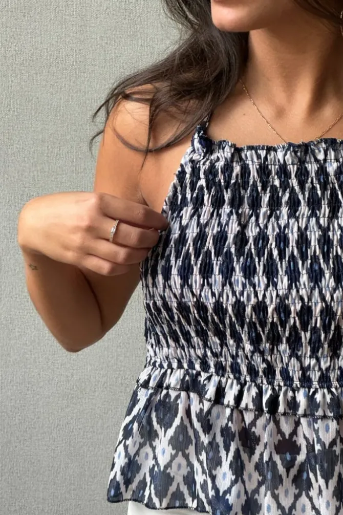 Top nido de abeja cuello halter color azul