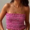 Top nido de abeja palabra de honor color fucsia y blanco