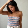 Top nido de abeja palabra de honor ikat azul y rosa