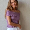 Top nido de abeja y palabra de honor lurex lila