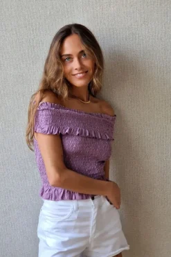 Top nido de abeja y palabra de honor lurex lila