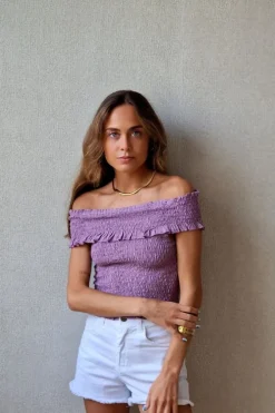 Top nido de abeja y palabra de honor lurex lila