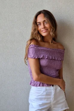 Top nido de abeja y palabra de honor lurex lila
