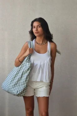 Top tirantes para atar al cuello blanco