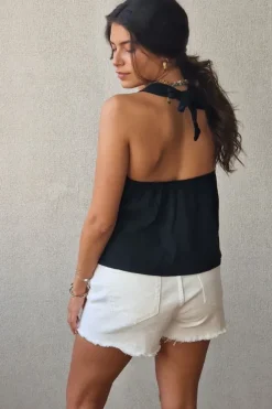 Top tirantes para atar al cuello negro